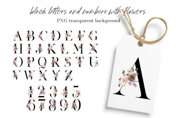 Alphabet Letters and Numbers with Flowers Graphics