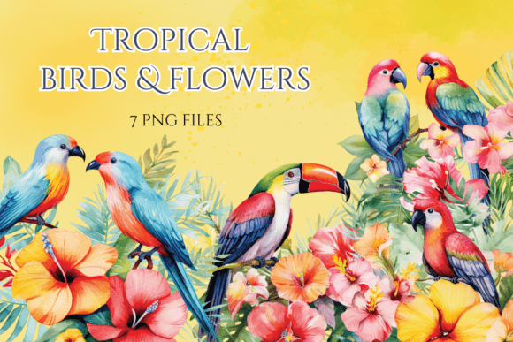 Birds Tropical Flowers Sublimation Graphics