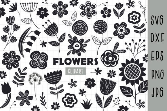 Black Flowers Clipart for Embroidery