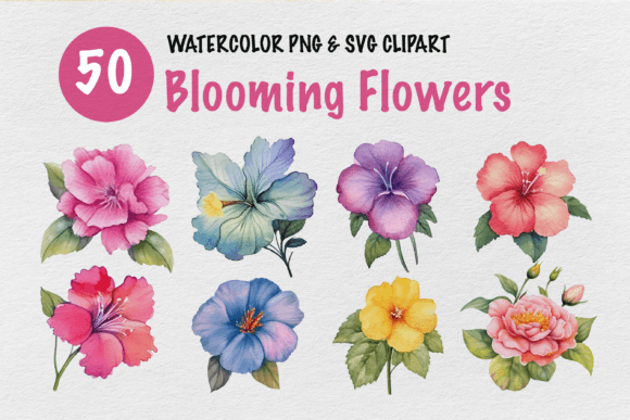 Blooming Flowers Watercolor Graphics