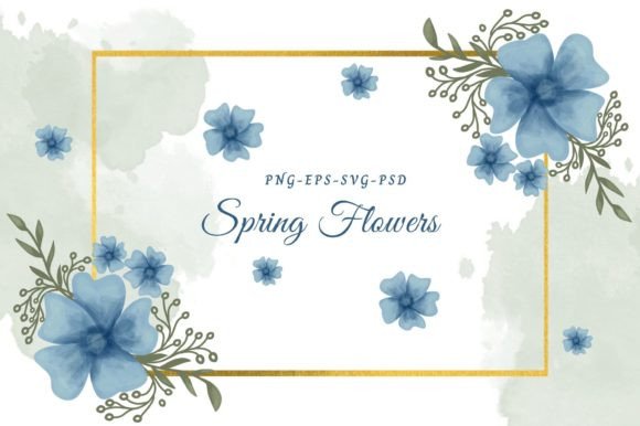 Blue Watercolor Flowers Graphics for Crafters