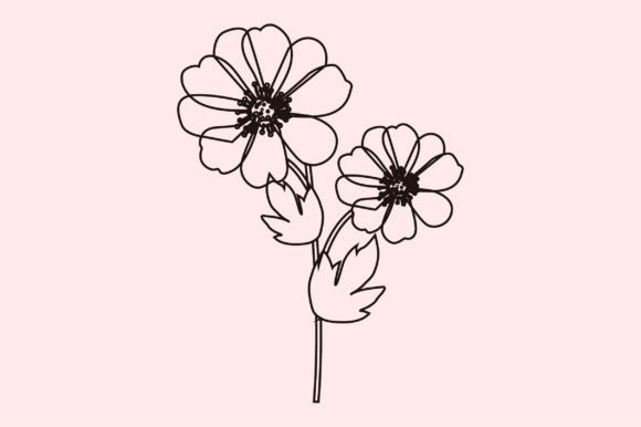 Dahlia Flowers Style Line Art Graphics