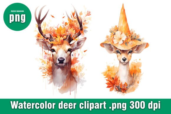 Deer with Watercolor Style Flowers Graphics