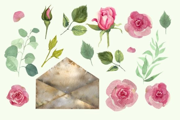 Envelope with Flowers Watercolor Graphics for Editorial Design