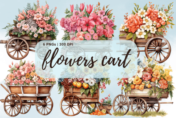 Flowers in Cart Watercolor Graphics for Editorial Design