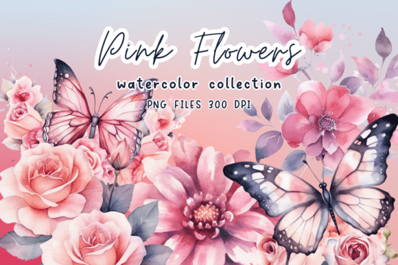 Flowers Pink Watercolor Clipart Graphics for Local Branding