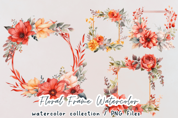 Frame with Flowers Watercolor Graphics