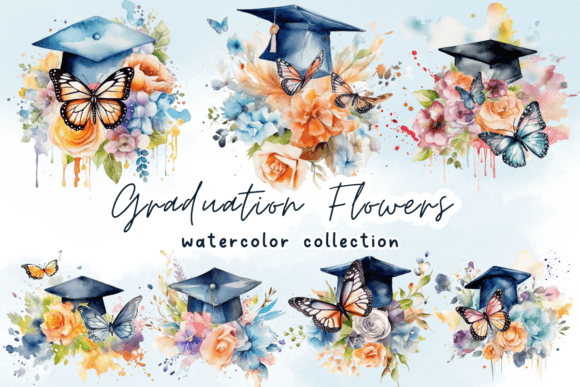 Graduation Flowers Watercolor Clipart Graphics