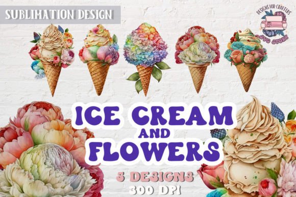 Ice Cream and Flowers Sublimation PNG