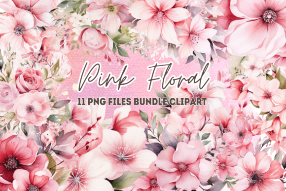Pink Flowers Sublimation Bundle Graphics