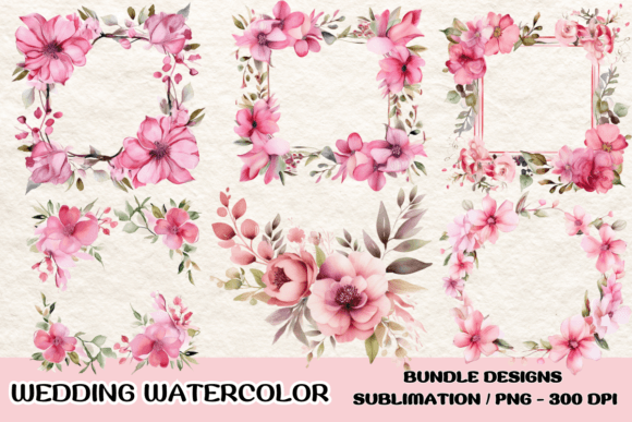 Pink Flowers Wedding Sublimation Graphics