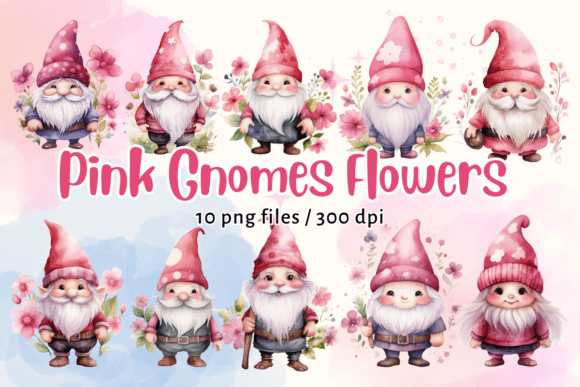 Pink Gnomes Flowers Sweet Clipart Graphics