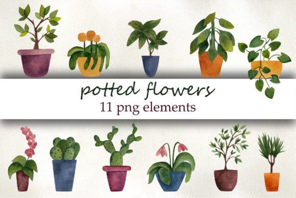 Potted Flowers Watercolor Graphics