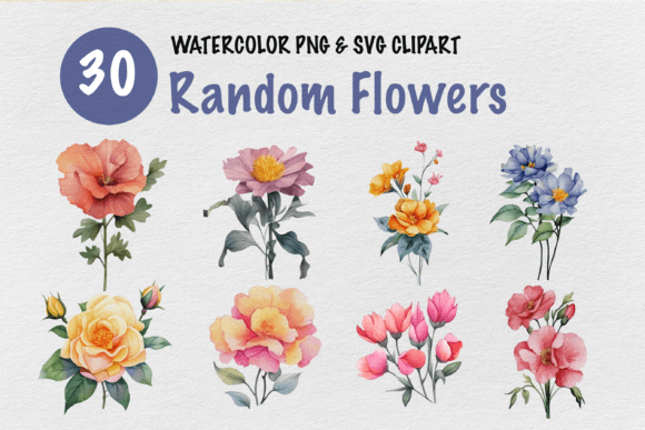 Random Flowers Watercolor Clipart