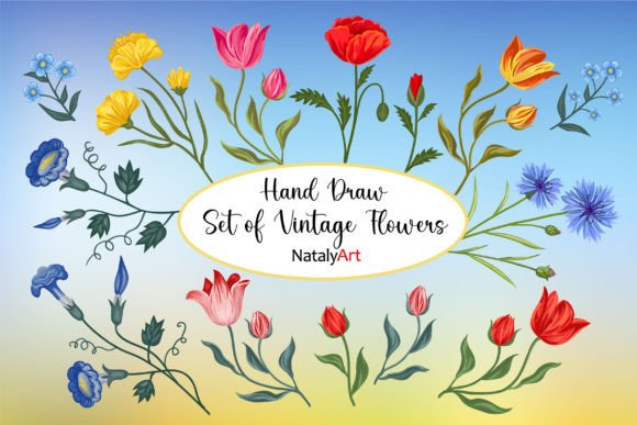 Set of Vintage Flowers Graphics for Branding and Marketing