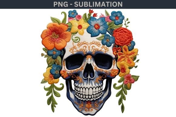 Skeleton Skull with Flowers Graphics