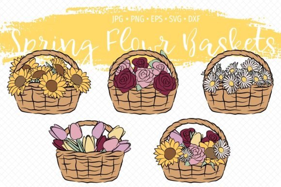 Spring Flowers Baskets Graphics for Spring Campaigns