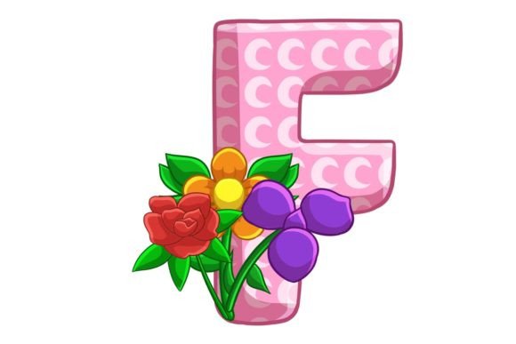 Spring Flowers Icons Alphabet F Graphics