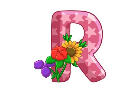 Spring Flowers Icons Alphabet R Stock Graphics