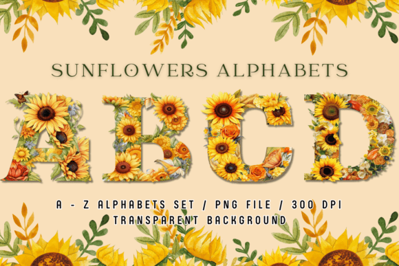 Sunflower Alphabets Flowers Sublimation Graphics