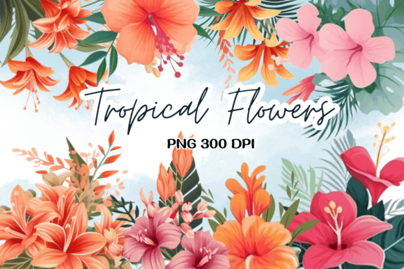 Tropical Flowers Summer Watercolor Graphics