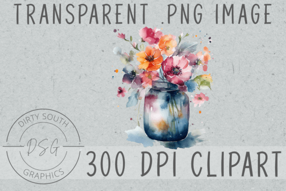 Watercolor Flowers in Jar Graphics for Crafters