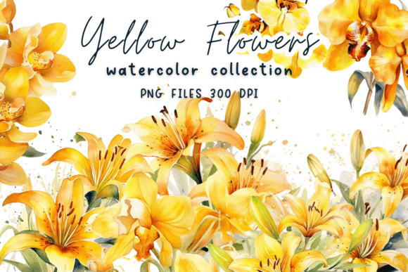 Yellow Flowers Watercolor Graphics for Crafters